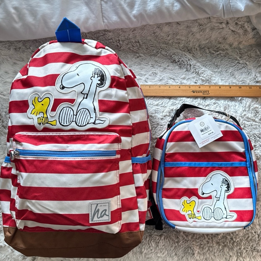 NWT Hanna Andersson Snoopy Woodstock Peanuts Backpack & Insulated Lunch Bag Set!